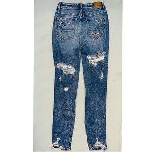 American Eagle Outfitters Ripped Skinny Jeans in Dark Blue Wash